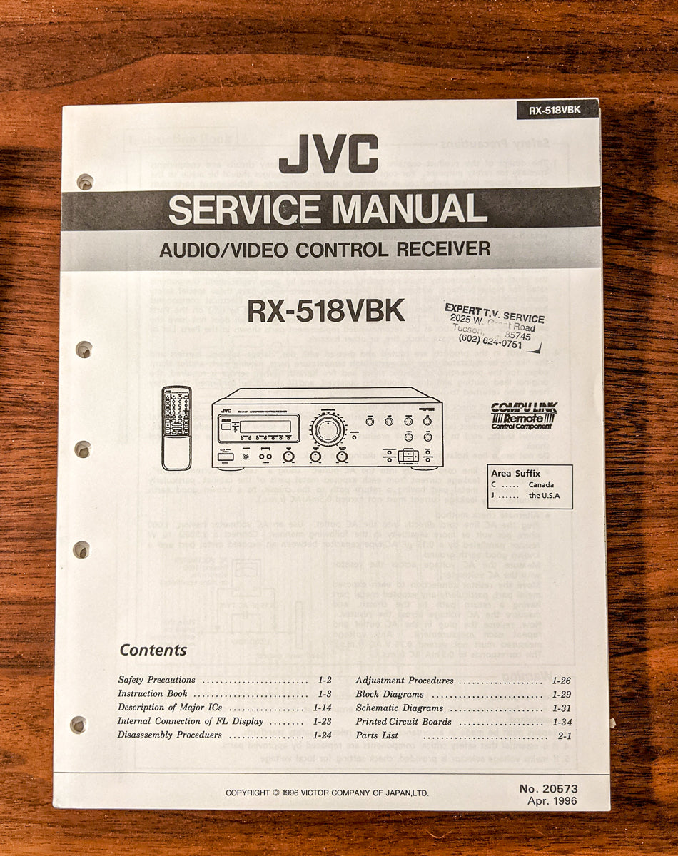 JVC R-518 VBK Receiver Service Manual *Original*