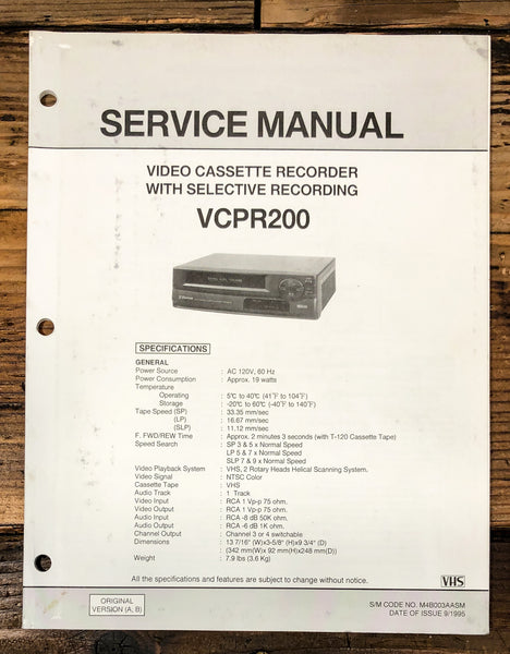 Emerson / Orion Model VCPR200 VCR Service Manual *Original*