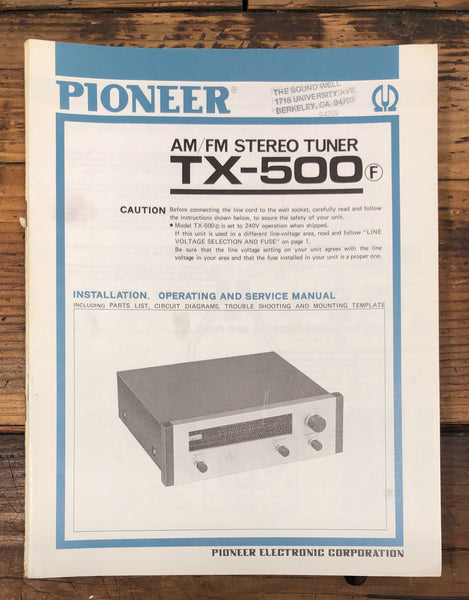 Pioneer TX-500 Tuner  Service Manual *Original* #1