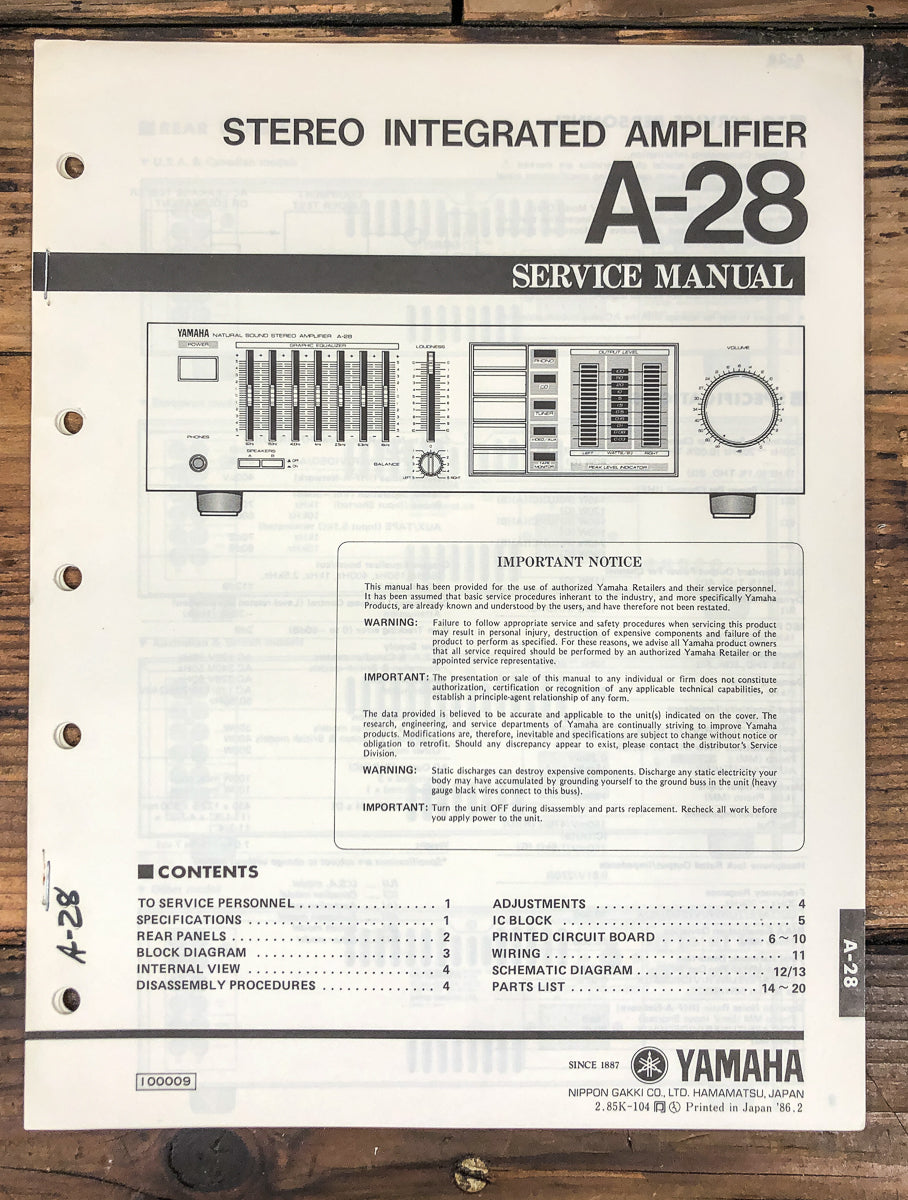 Yamaha A-28 Amplifier Service Manual *Original*