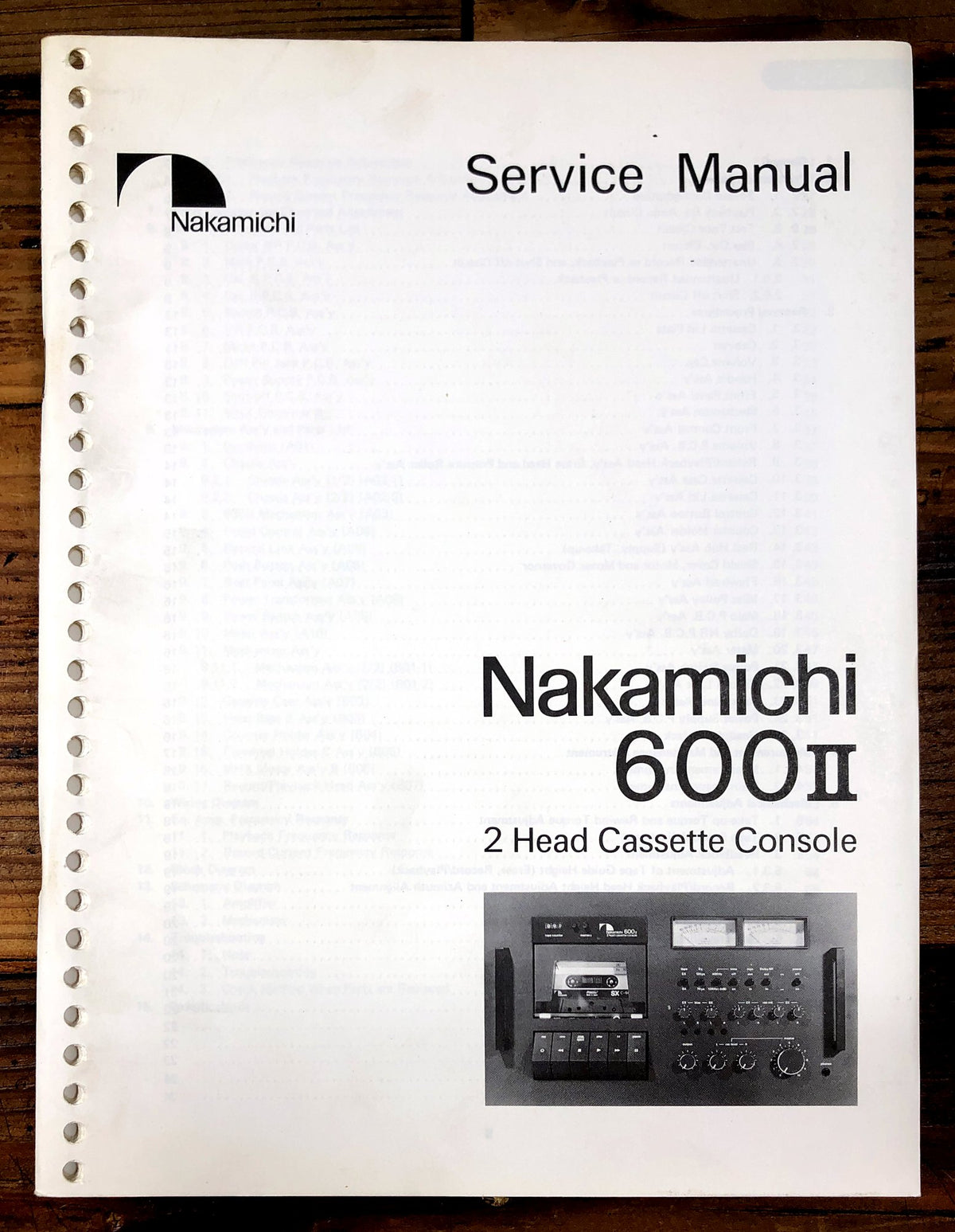 Nakamichi 600II 2 Head Cassette Console Service Manual *Original*