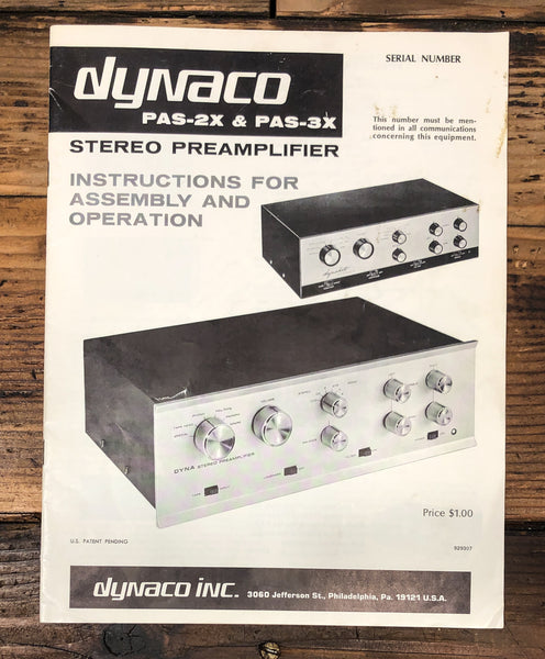 Dynaco PAS-2X PAS-3X Preamp / Preamplifier Assembly & Service Manual *Original*