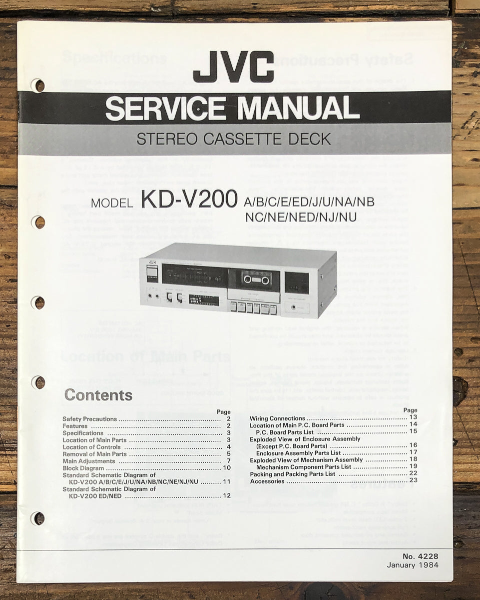 JVC KD-V200 Cassette Service Manual *Original*