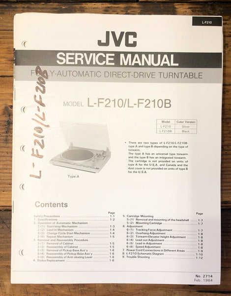 JVC L-F210 L-F210B Record Player / Turntable Service Manual *Original*