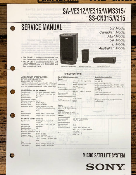Sony SA-VE312 -VE315 -WMS315 SS-CN315 SS-V315 Speaker Service Manual *Orig*
