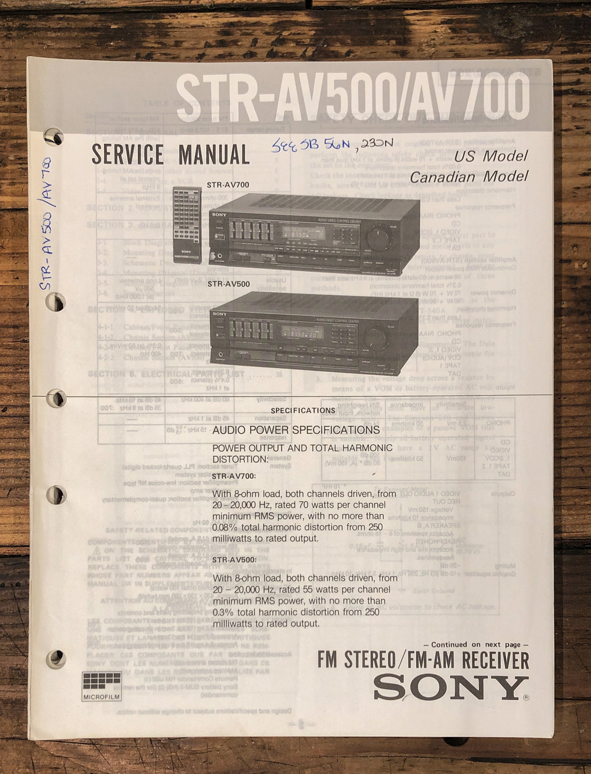 Sony STR-AV500 STR-AV700 Receiver  Service Manual *Original*