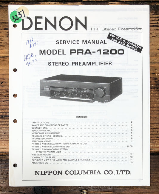 Denon PRA-1200 Preamp / Preamplifier Service Manual *Original*