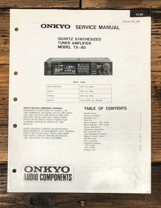 Onkyo TX-80 Receiver Service Manual *Original*