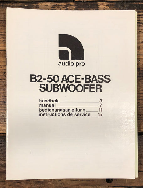 Audio Pro  BS-50 Subwoofer  Owner / User Manual *Original*