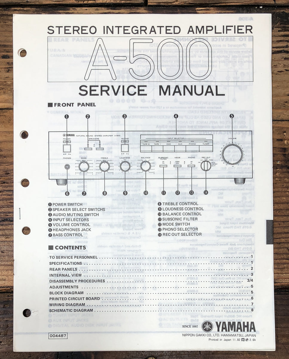 Yamaha A-500 Amplifier Service Manual *Original*