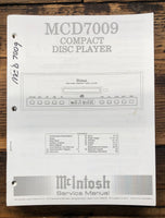 McIntosh MCD7009 MCD-7009 CD Player  Service Manual *Original*