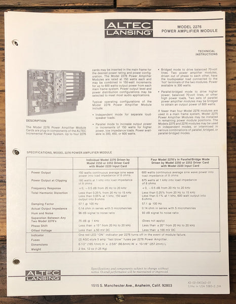 Amplifier Owner / User Manual *Original* – Vintage Audio Store ...