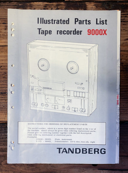 Tandberg Model 9000X Tape Recorder illustrated parts list  *Original*