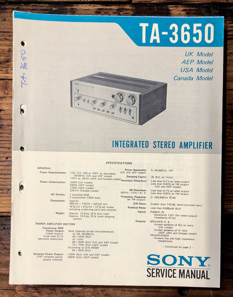 Sony TA-3650 Amplifier  Service Manual *Original*