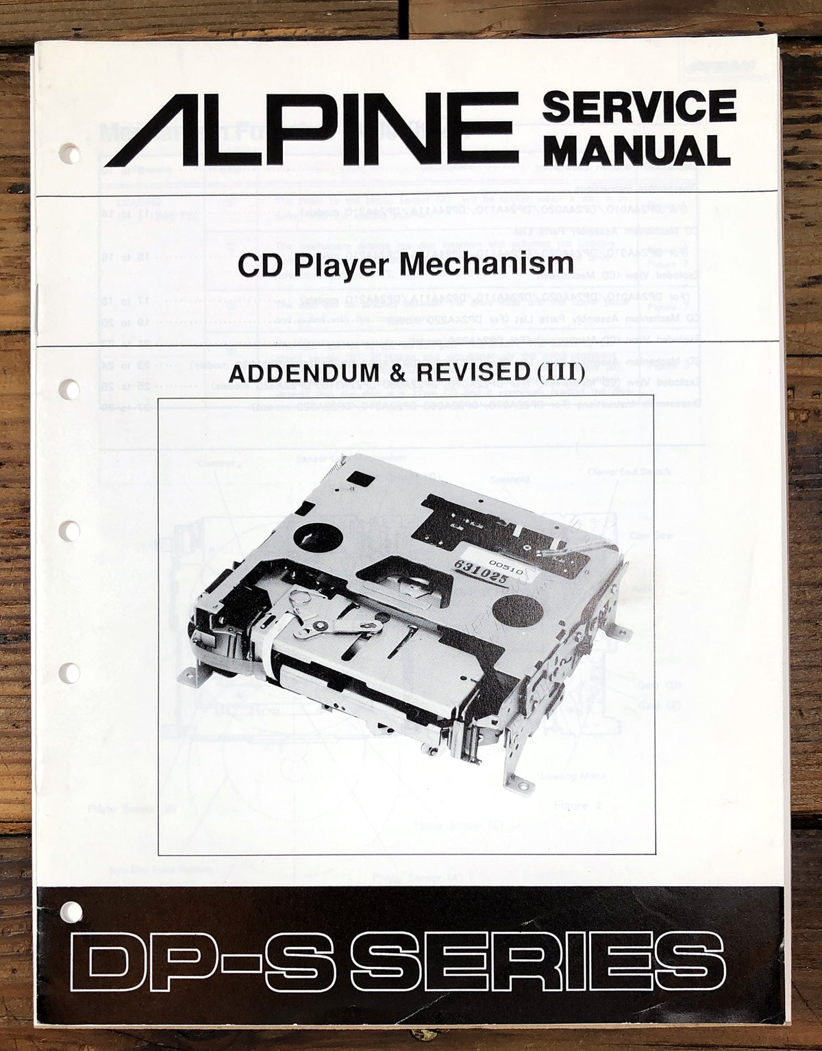 Alpine DP-S Series CD Player Mechanism Supp. Service Manual *Original*