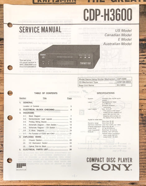 Sony CDP-H3600 CD Player  Service Manual *Original*
