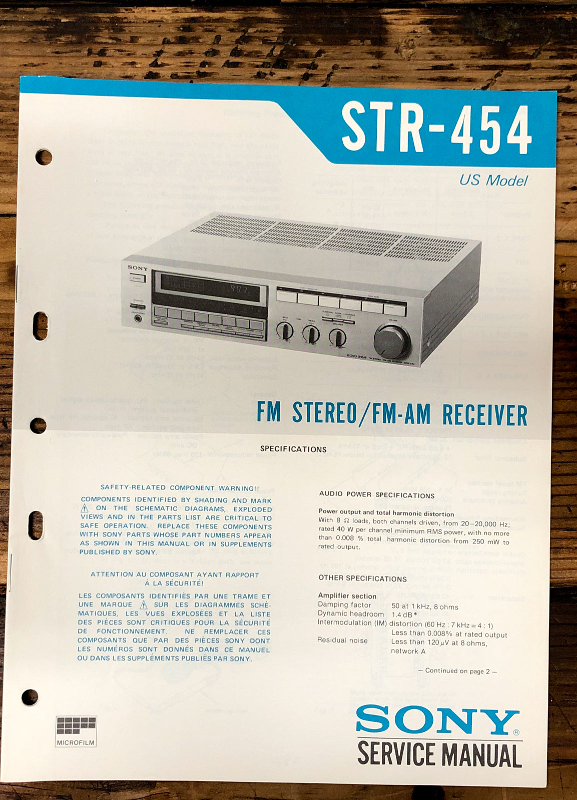 Sony STR-454 Receiver  Service Manual *Original*