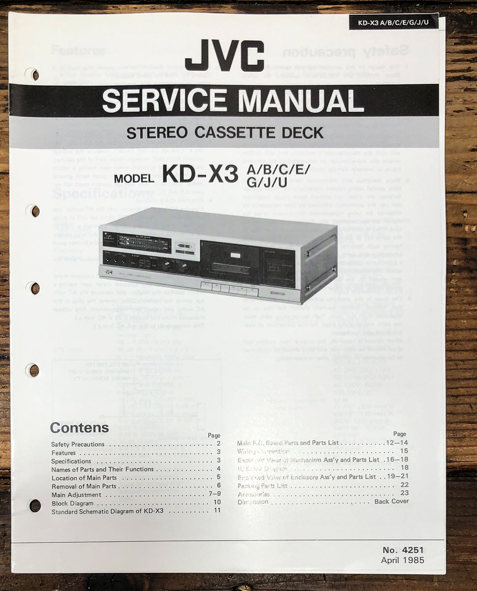 JVC KD-X3 Cassette Service Manual *Original*