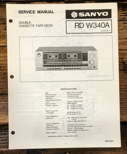Sanyo RD 340A RD-W340A Cassette Service Manual *Original*