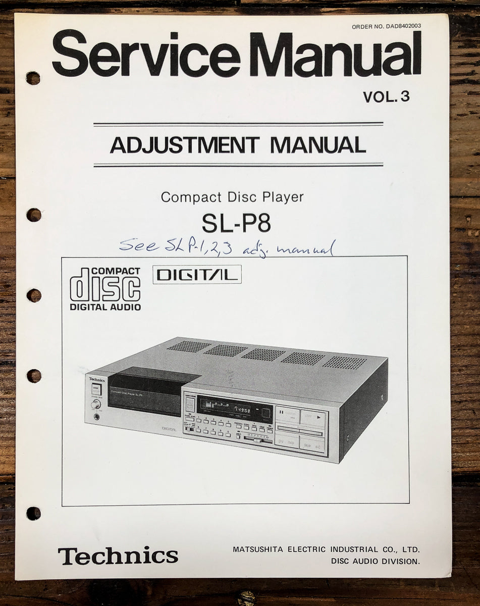 Technics SL-P8 CD Player Adjustment Manual *Original*