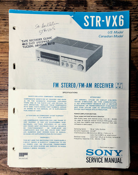 Sony STR-VX6 Receiver  Service Manual *Original*