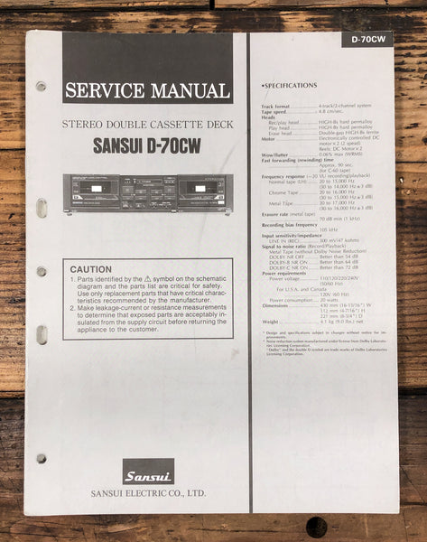 Sansui D-70CW Cassette  Service Manual *Original*