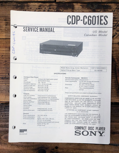 Sony CDP-C601ES CD Player  Service Manual *Original*