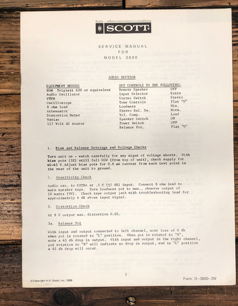 HH Scott Model 3600 Receiver Service Manual *Original*