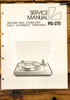 Luxman PD375 PD-375 Turntable Service Manual *Original*