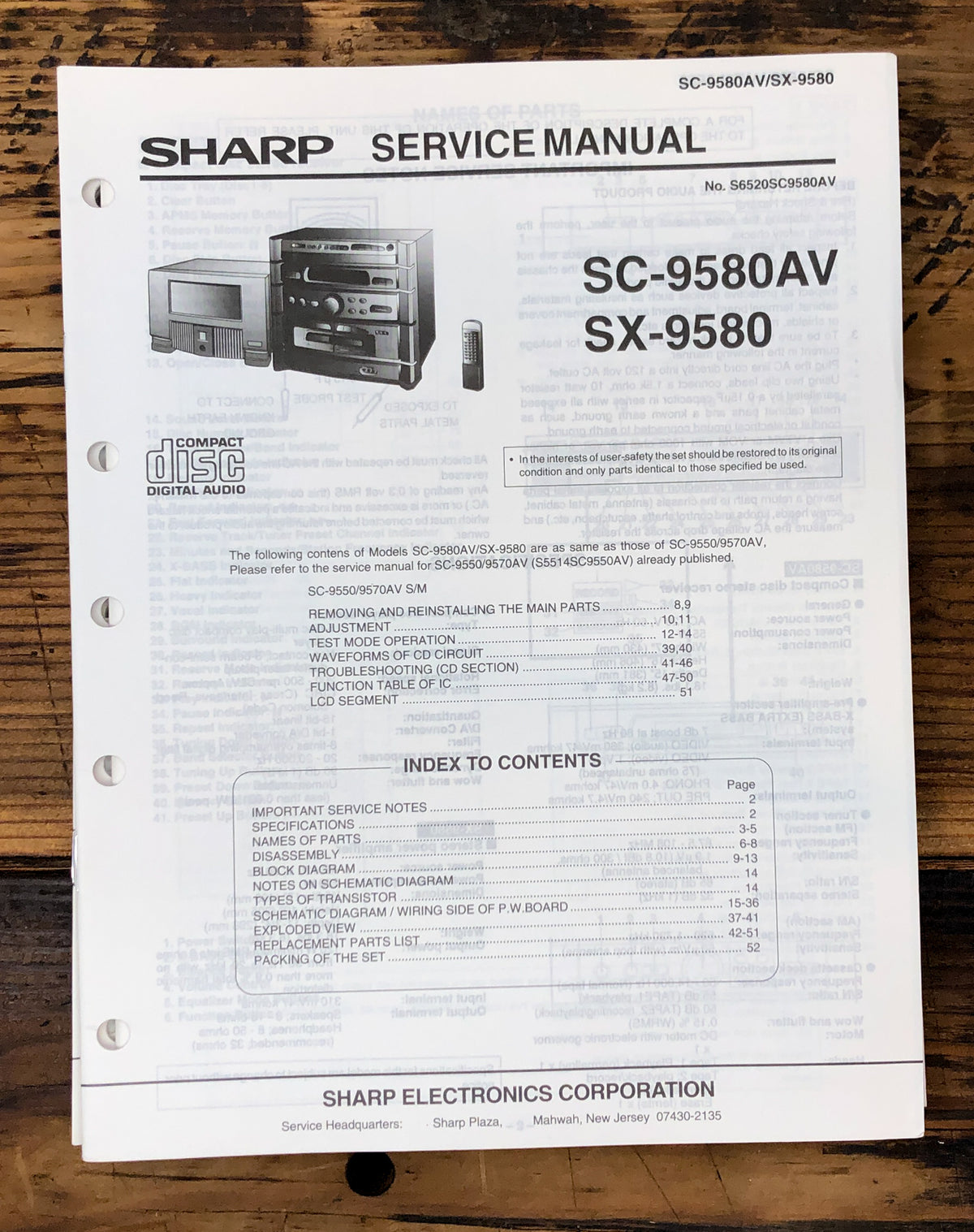 Sharp SC-9580AV SX-9580 Stereo System Service Manual *Original*