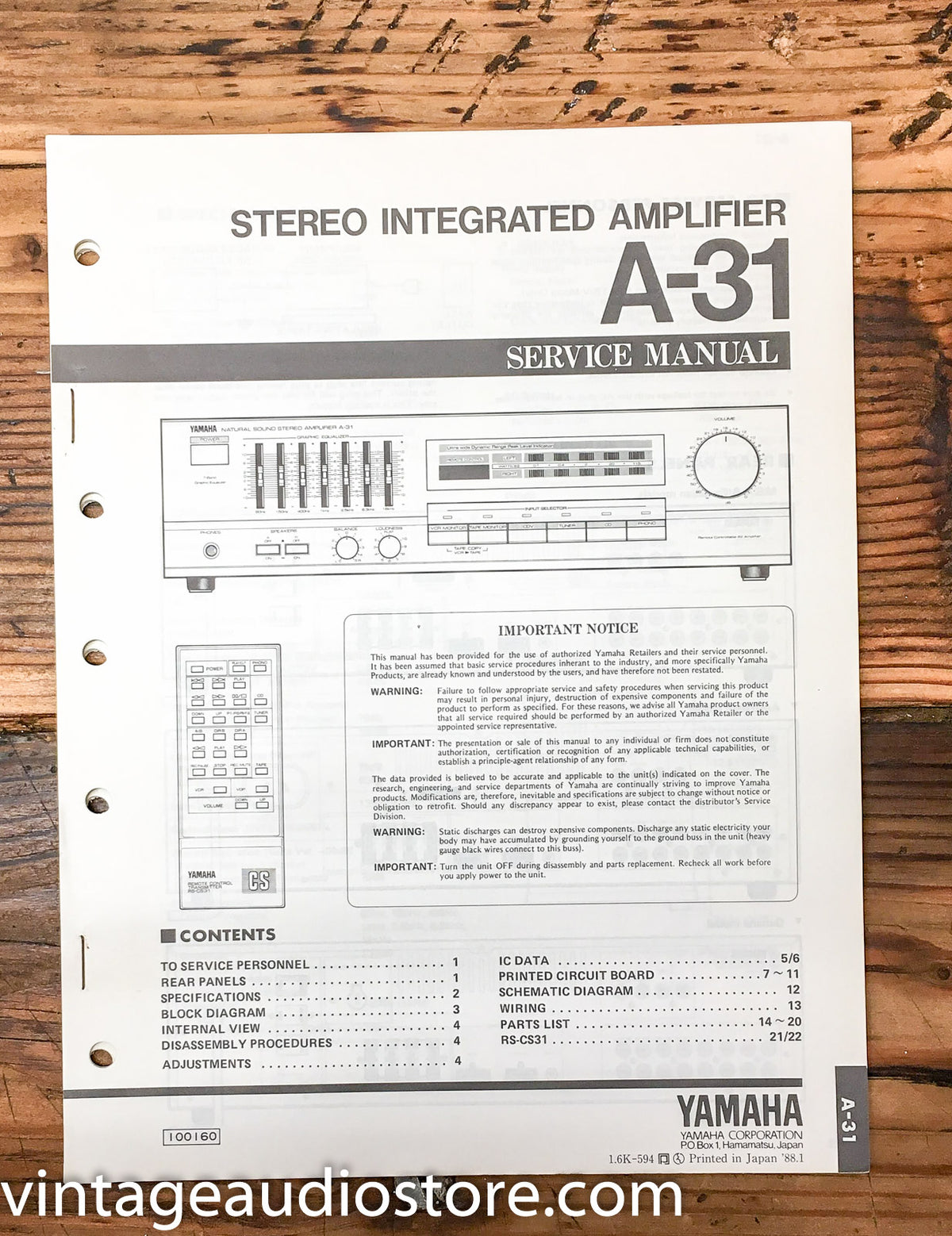 Yamaha A-31 Amplifier  Service Manual *Original*