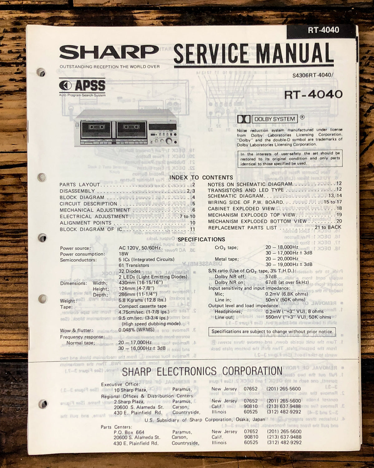 Sharp RT-4040 Cassette Service Manual *Original*