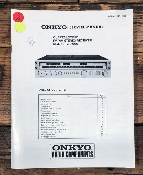 Onkyo TX-7000 Receiver  Service Manual *Original*