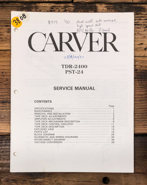 Carver TDR-2400 PST-24 Cassette  Service Manual *Original*