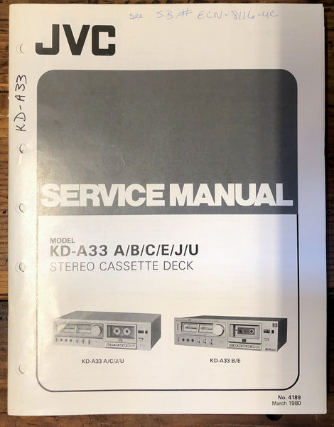 JVC KD-A33 Cassette  Service Manual *Original*