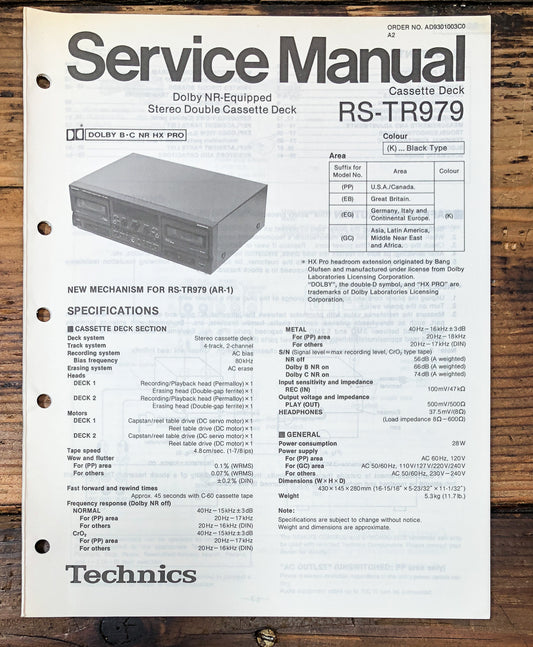 Technics RS-TR979 Cassette Service Manual *Original*