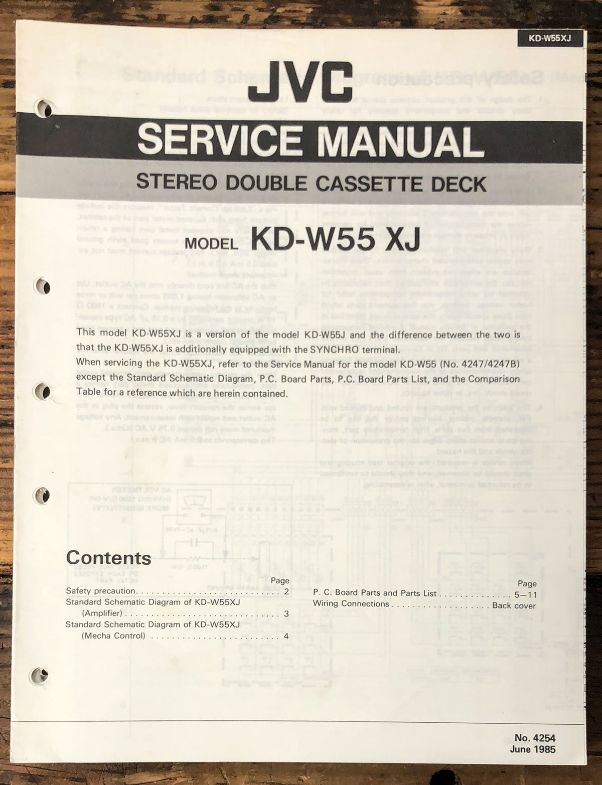JVC KD-W55 Cassette  Service Manual *Original*