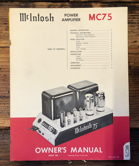 McIntosh  MC75 MC-75 Amplifier   Owner / User Manual *Original* #2