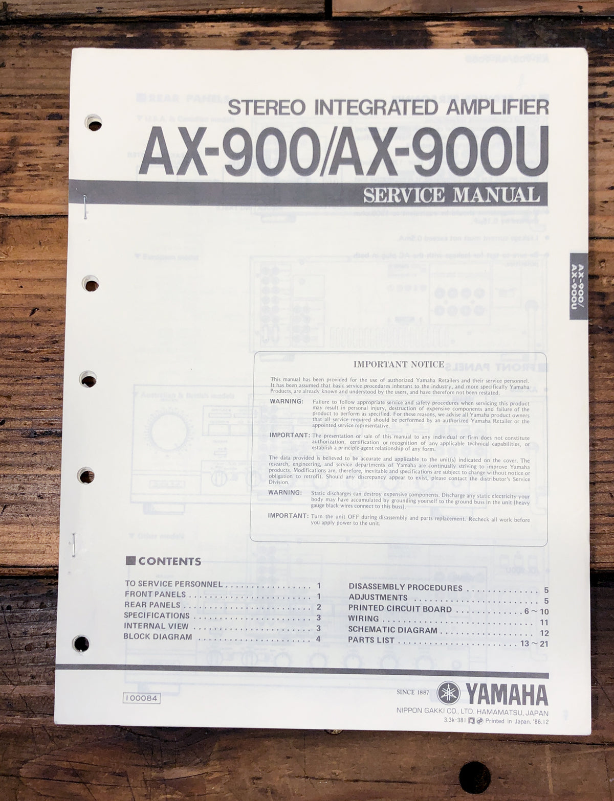 Yamaha AX-900 AX-900U Amplifier  Service Manual *Original*