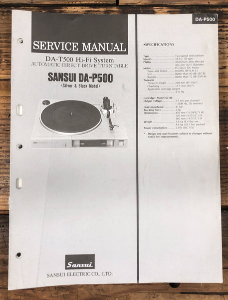 Sansui DA-P500 Record Player / Turntable  Service Manual *Original*