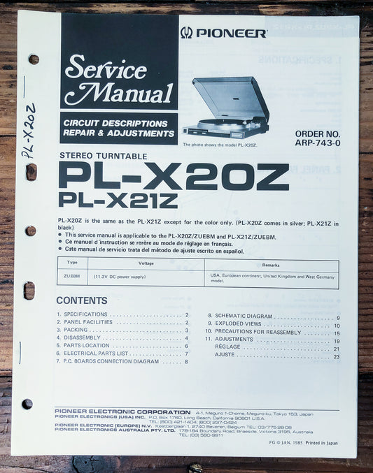 Pioneer PL-X20Z PL-X21Z Turntable Service Manual *Original*