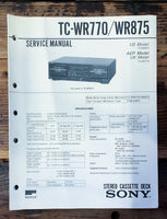 Sony TC-WR770 TC-WR875 Cassette  Service Manual *Original*