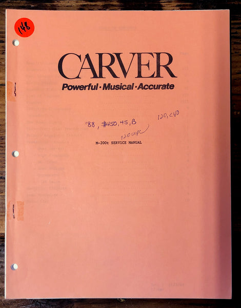 Carver Model 200T Amplifier  Service Manual *Original*