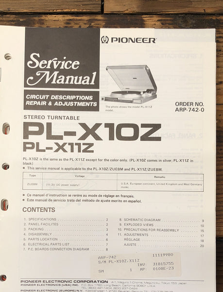 Pioneer PL-X10Z PL-X11Z Record Player / Turntable  Service Manual *Original*