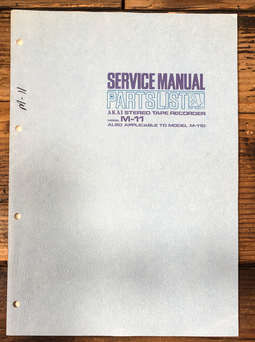 Akai Model M-11 Reel to Reel Service Manual *Original*