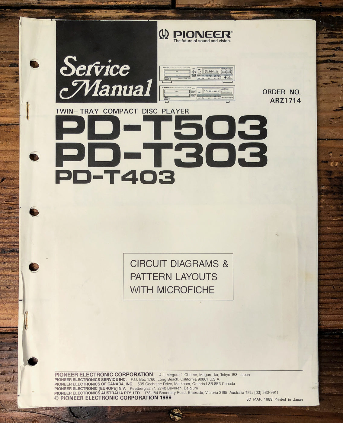 Pioneer PD-T503 PD-T303 PD-T403 CD Player Service Manual *Original*