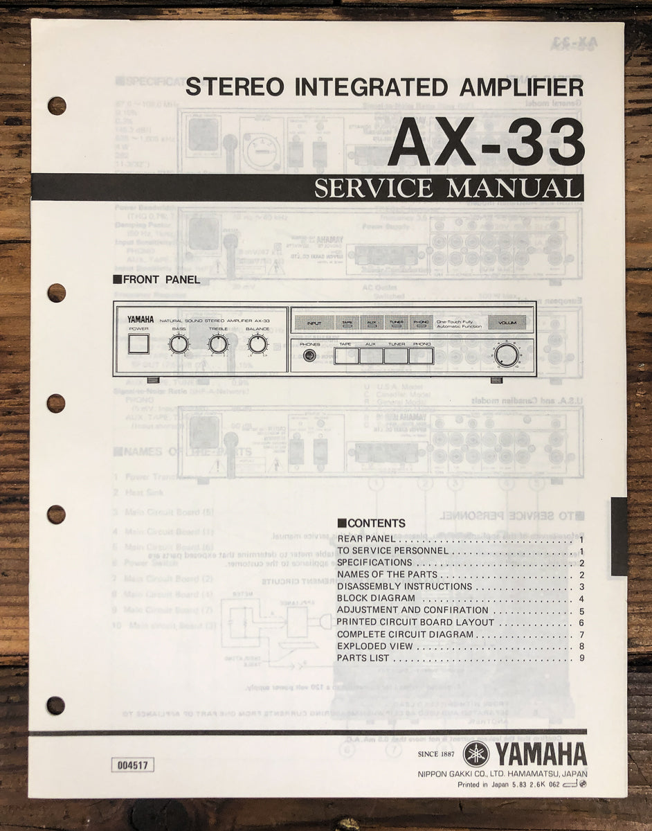 Yamaha AX-33 Amplifier Owners / User Manual *Original*