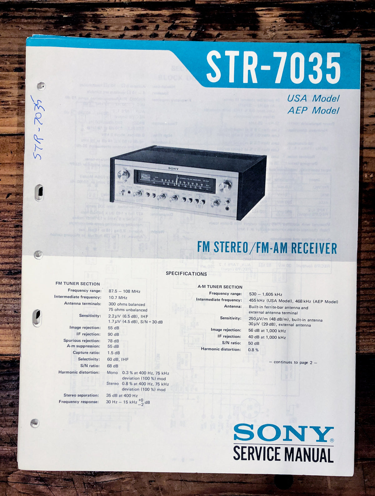Sony STR-7035 Receiver  Service Manual *Original*