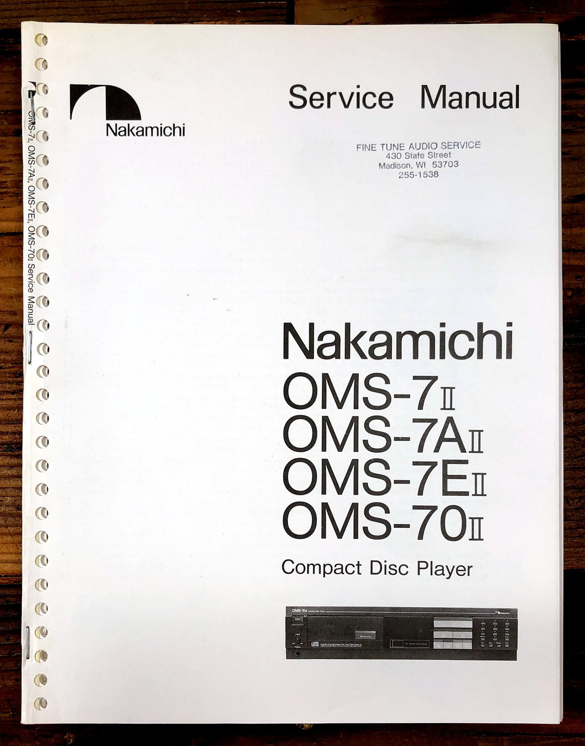 Nakamichi OMS-7II Compact Disc Player Service Manual *Original*