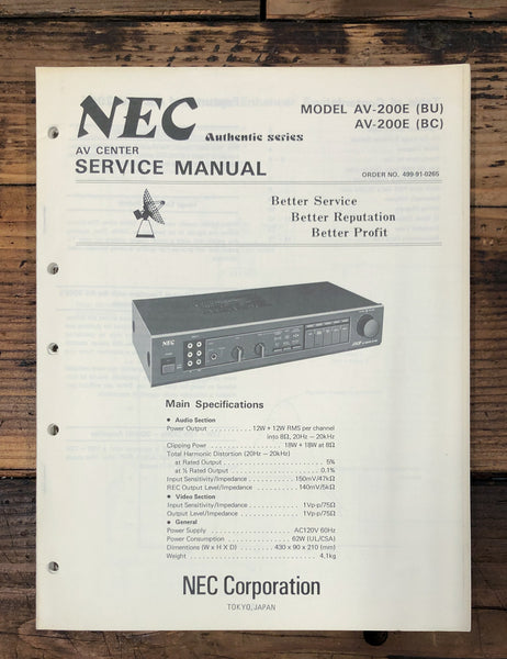 NEC AV-200 AV-200E AV Center  Service Manual *Original*